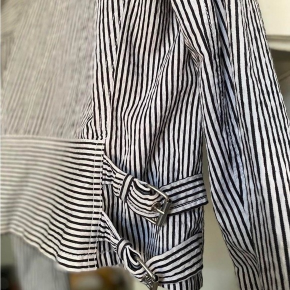 BLACK&WHITE STRIPED MOTO JACKET - Picture 3 of 5